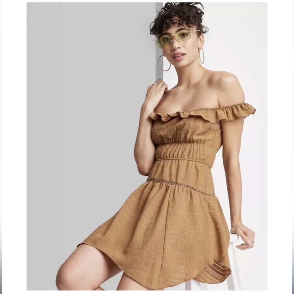 Wild Fable Ruffle Tiered Brown Skater Dress